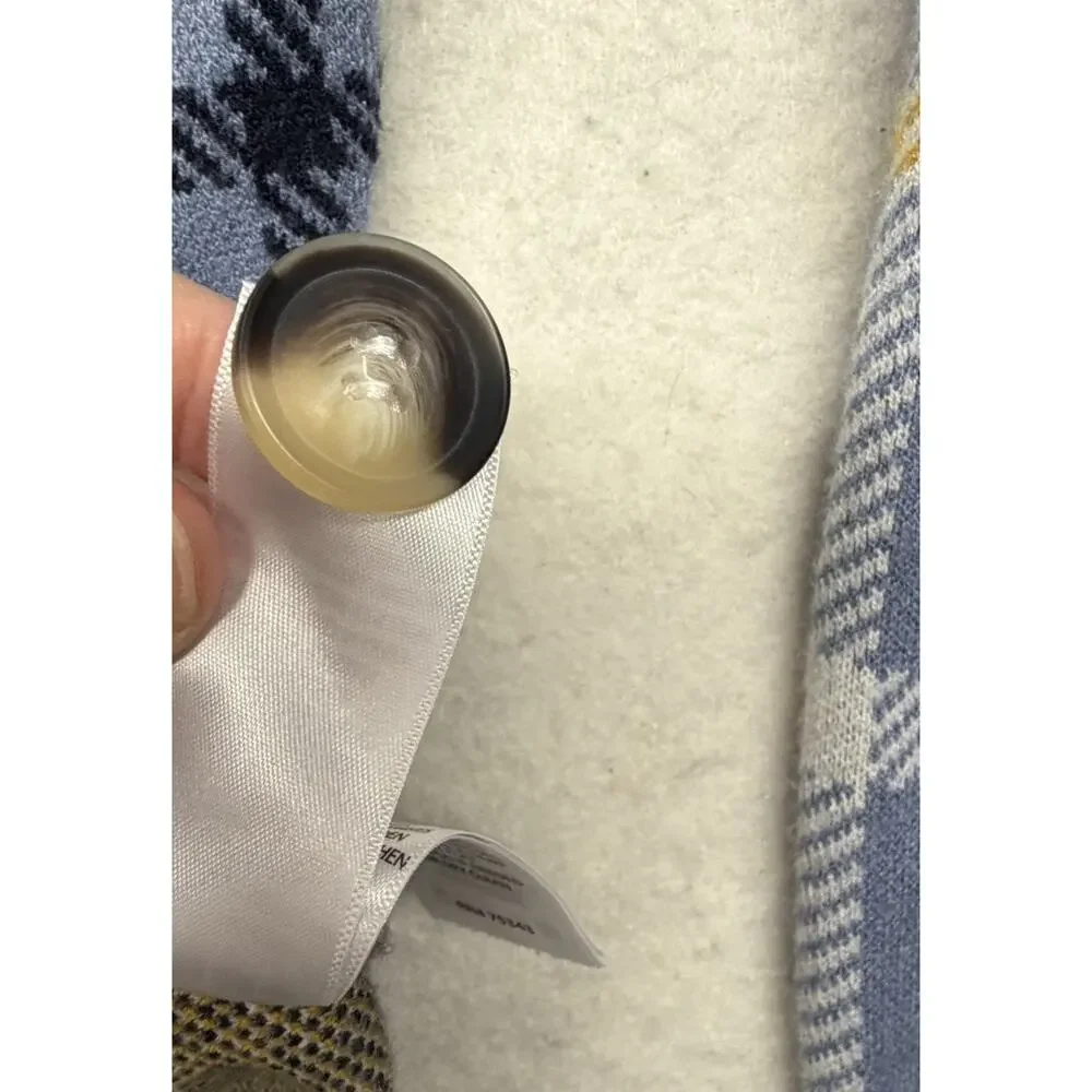 RACHEL ZOE Plaid Cardigan Sweater Size Medium Blue Academic Preppy Rayon - Picture 6 of 8